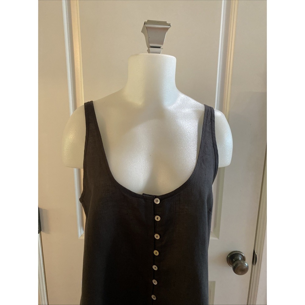 Oysho 100% Linen Dress Size Medium Black Knee Length Sundress Beach Resort - Picture 2 of 12